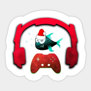 Christmas Monster Fish Gaming Music Headphones - Christmas Holiday Gift Sticker